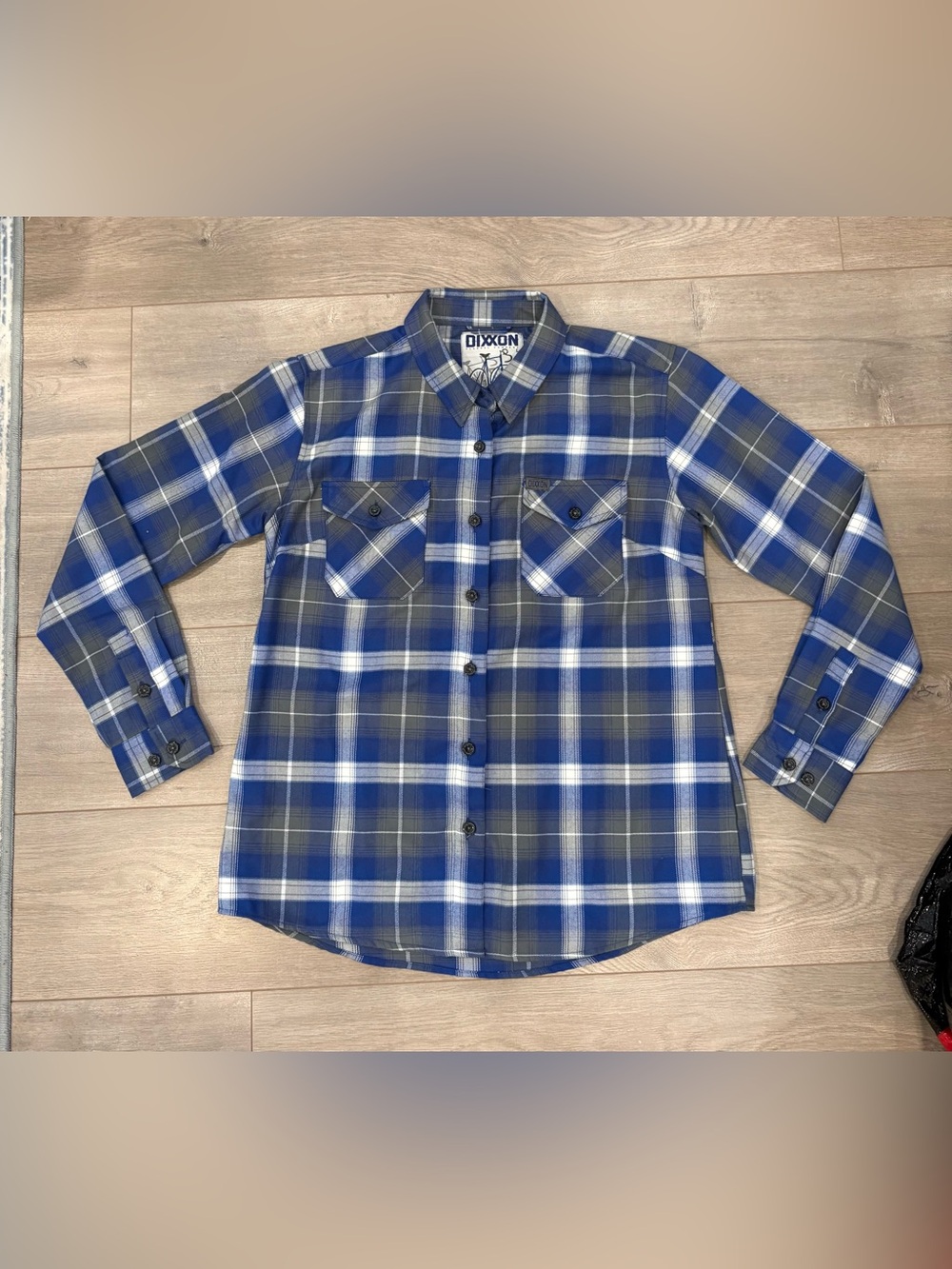 DIXXON Flannel Womens L Blue Damen Ave Plaid Check Button Long Sleeve
